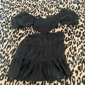 Altar'd State cut out Black Tiered Puff-Sleeve Dress